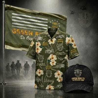 US ARMY GREEN BERETS 1 Hawaiian + 1 Cap + 1 Branch Flag Bundle