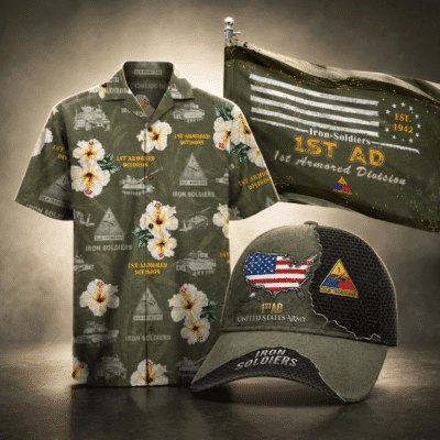 US ARMY 1ST ARMORED DIVISION 1 Hawaiian + 1 Cap + 1 Branch Flag Bundle