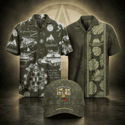 US ARMY 1ST ARMORED DIVISION 2 Hawaiian + 1 Cap Bundle