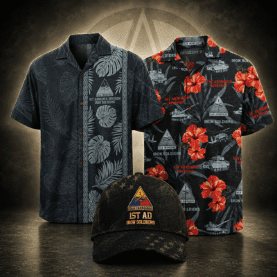 US ARMY 1ST ARMORED DIVISION 2 Hawaiian + 1 Cap Bundle