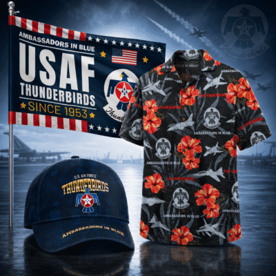 US AIR FORCE THUNDERBIRDS 1 Hawaiian + 1 Cap + 1 Branch Flag Bundle