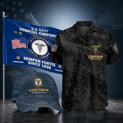 US NAVY CORPSMAN 1 Hawaiian + 1 Cap + 1 Branch Flag Bundle