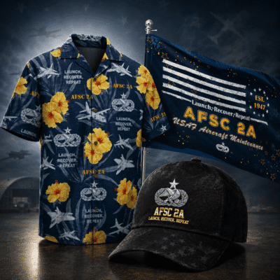 US AIR FORCE AIRCRAFT MAINTENANCE (2A) 1 Hawaiian + 1 Cap + 1 Branch Flag Bundle