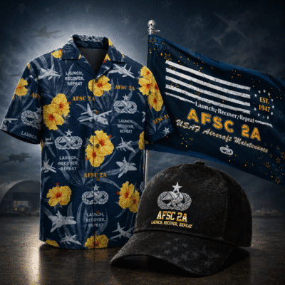 US AIR FORCE AIRCRAFT MAINTENANCE (2A) 1 Hawaiian + 1 Cap + 1 Branch Flag Bundle