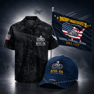 US AIR FORCE AIRCRAFT MAINTENANCE (2A) 1 Hawaiian + 1 Cap + 1 Branch Flag Bundle