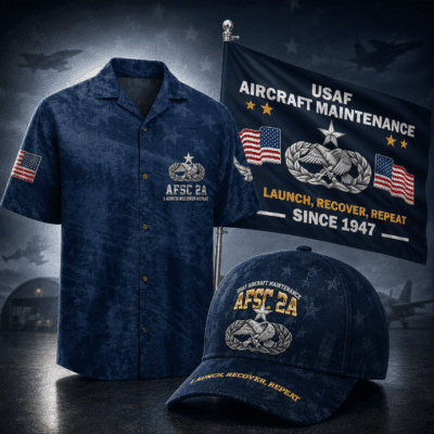 US AIR FORCE AIRCRAFT MAINTENANCE (2A) 1 Hawaiian + 1 Cap + 1 Branch Flag Bundle