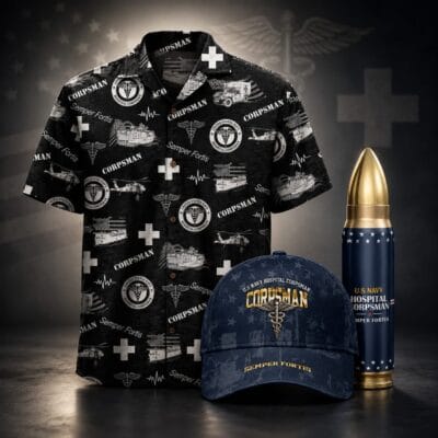 US NAVY CORPSMAN 1 Hawaiian + 1 Cap + 1 Tumbler Bundle