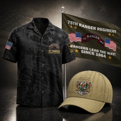 US ARMY 75TH RANGER REGIMENT 1 Hawaiian + 1 Cap + 1 Branch Flag Bundle
