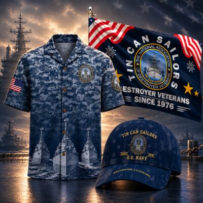 US NAVY TIN CAN SAILORS 1 Hawaiian + 1 Cap + 1 Flag Bundle