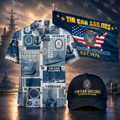 US NAVY TIN CAN SAILORS 1 Hawaiian + 1 Cap + 1 Flag Bundle
