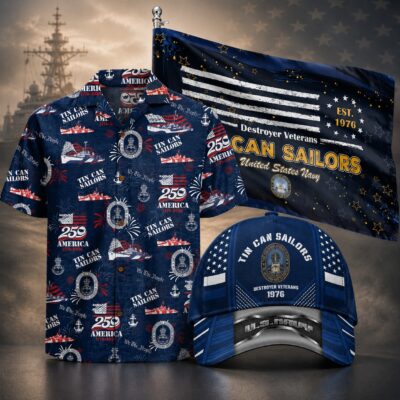 US NAVY TIN CAN SAILORS 1 Hawaiian + 1 Cap + 1 Flag Bundle
