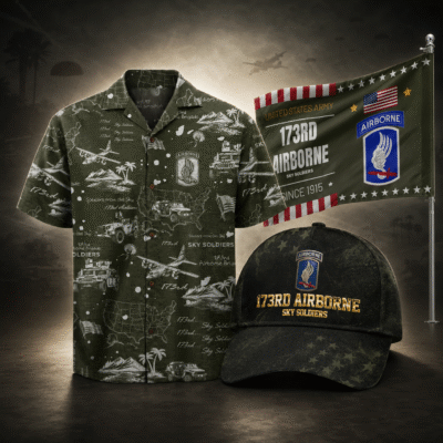 US ARMY 173RD AIRBORNE DIVISION 1 Hawaiian + 1 Cap + 1 Branch Flag Bundle
