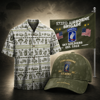 US ARMY 173RD AIRBORNE DIVISION 1 Hawaiian + 1 Cap + 1 Branch Flag Bundle