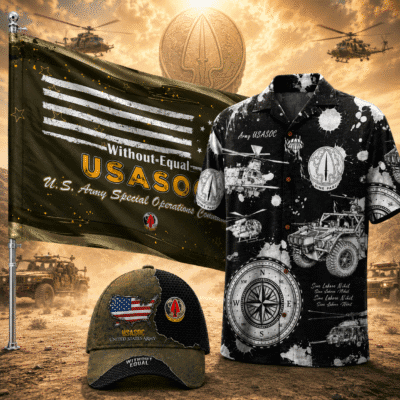US ARMY USASOC 1 Hawaiian + 1 Cap + 1 Branch Flag Bundle