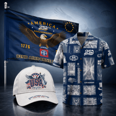 US ARMY 82ND AIRBORNE DIVISION 1 Hawaiian + 1 Cap + 1 Flag Bundle