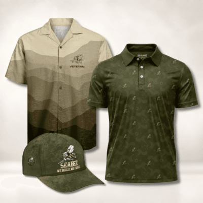 US NAVY SEABEES 1 Hawaiian + 1 Polo + 1 Cap Bundle