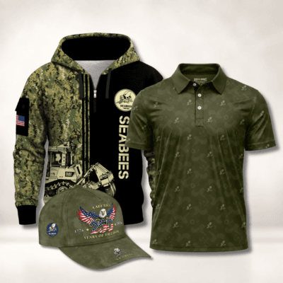 US NAVY SEABEES 1 Quarter Zip + 1 Polo + 1 Cap Bundle