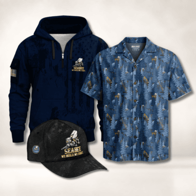 US NAVY SEABEES Quarter Zip + Hawaiian + Cap Bundle