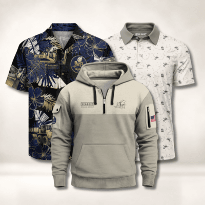 US NAVY SEABEES 1 Hawaiian + 1 Polo + 1 Quarter Zip Bundle