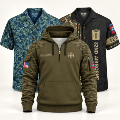 US ARMY 82ND AIRBORNE DIVISION 2 Hawaiian + 1 Quarter zip Bundle