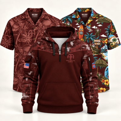 US ARMY 82ND AIRBORNE DIVISION 2 Hawaiian + 1 Quarter zip Bundle