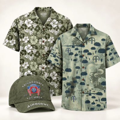 US ARMY 82ND AIRBORNE DIVISION 2 Hawaiian + 1 Cap Bundle