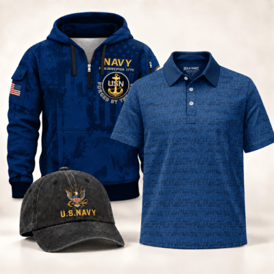 US NAVY Quarter Zip + Polo + Cap Bundle