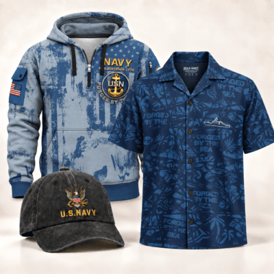US NAVY Quarter Zip + Hawaiian + Cap Bundle