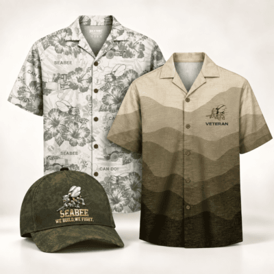 US NAVY SEABEES 2 Hawaiian + 1 Cap Bundle