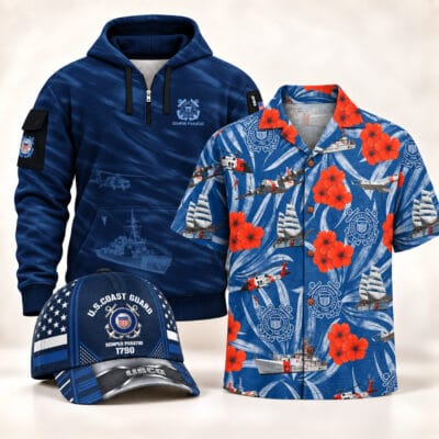 US COAST GUARD 1 Quarter Zip + 1 Hawaiian + 1 Cap Bundle