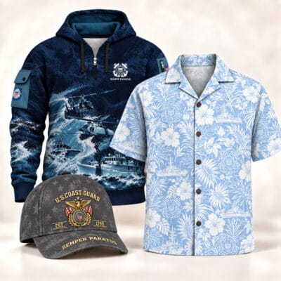 US COAST GUARD 1 Quarter Zip + 1 Hawaiian + 1 Cap Bundle