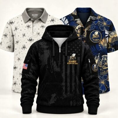 US NAVY SEABEES 1 Hawaiian + 1 Polo + 1 Quarter Zip Bundle