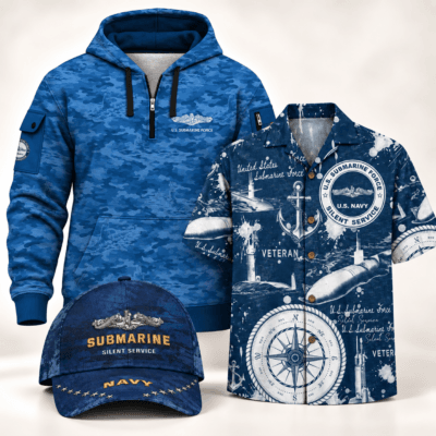 US NAVY SUBMARINE Quarter Zip + Hawaiian + Cap Bundle