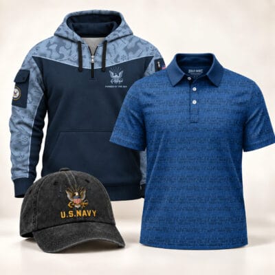 US NAVY Quarter Zip + Polo + Cap Bundle