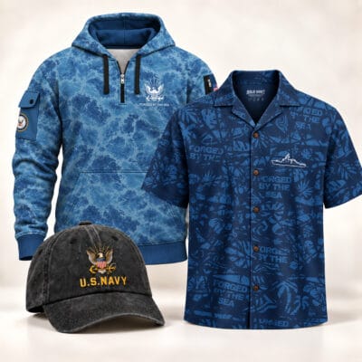 US NAVY Quarter Zip + Hawaiian + Cap Bundle
